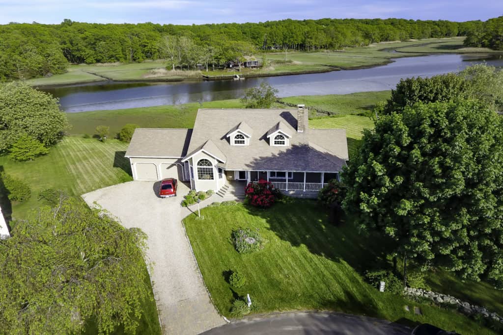 Drone shot of a cape cod house